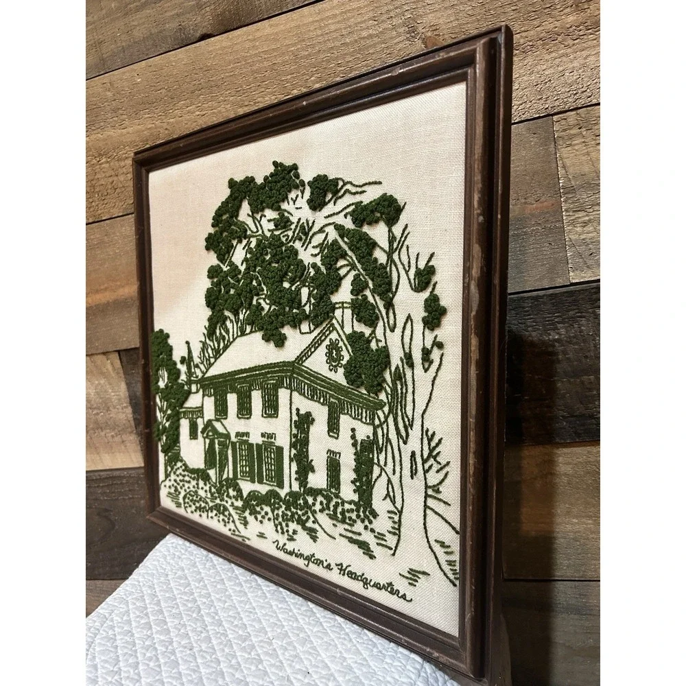 Framed Handmade George Washington Headquarters‎ Crewel Embroidery 15